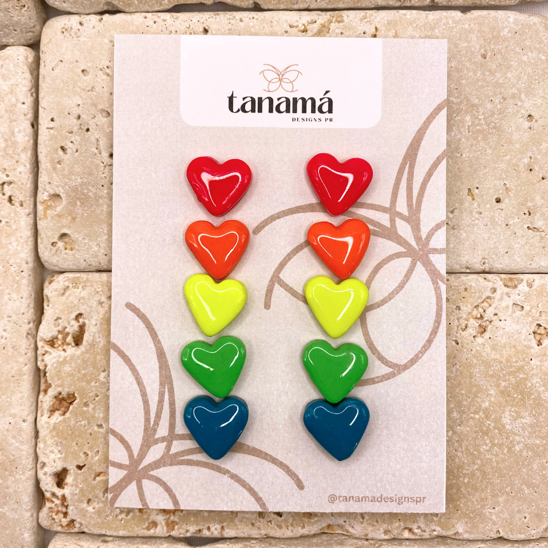 Vibrant Heart Rainbow Essentials Pack - 5 Pairs of Circular Stud Earrings