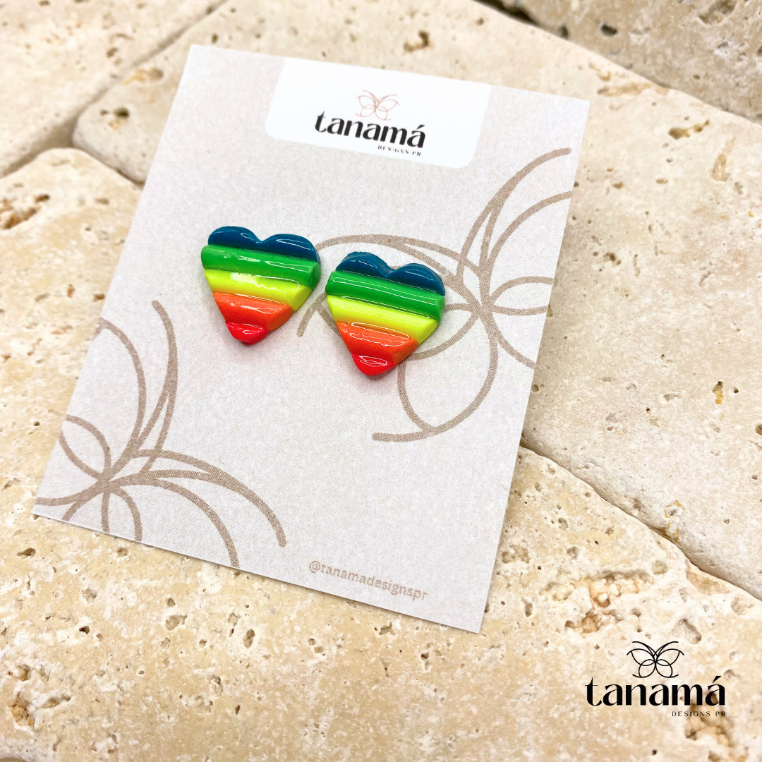 Vibrant Rainbow Heart Earrings - Small