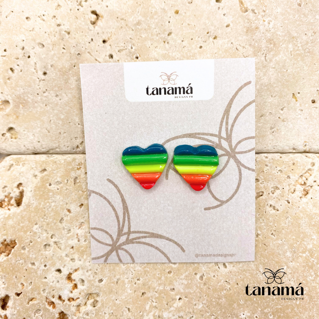 Vibrant Rainbow Heart Earrings - Small