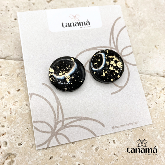 Elegant Black Gold-Accented Circular Earrings