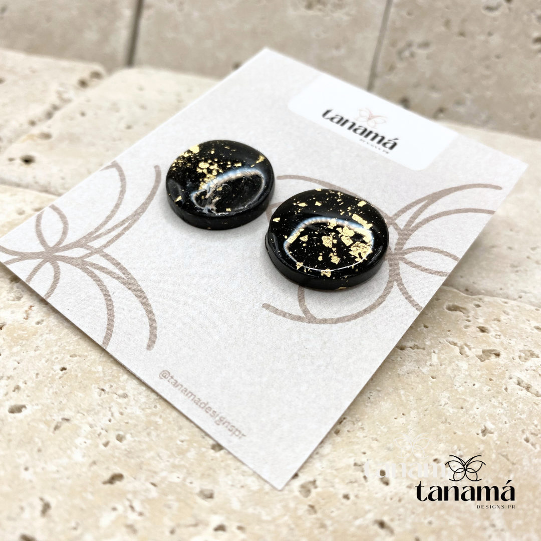 Elegant Black Gold-Accented Circular Earrings