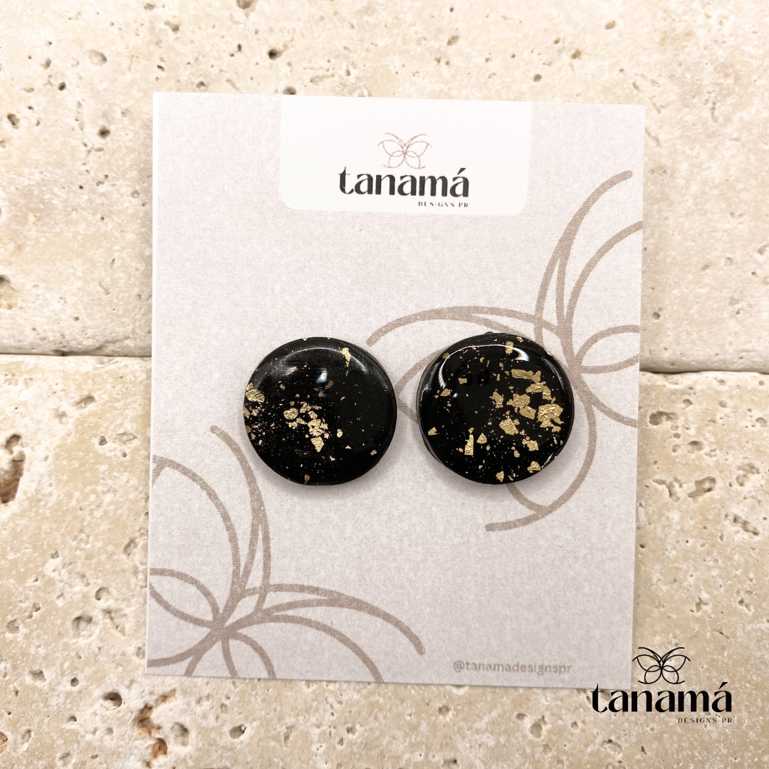 Elegant Black Gold-Accented Circular Earrings